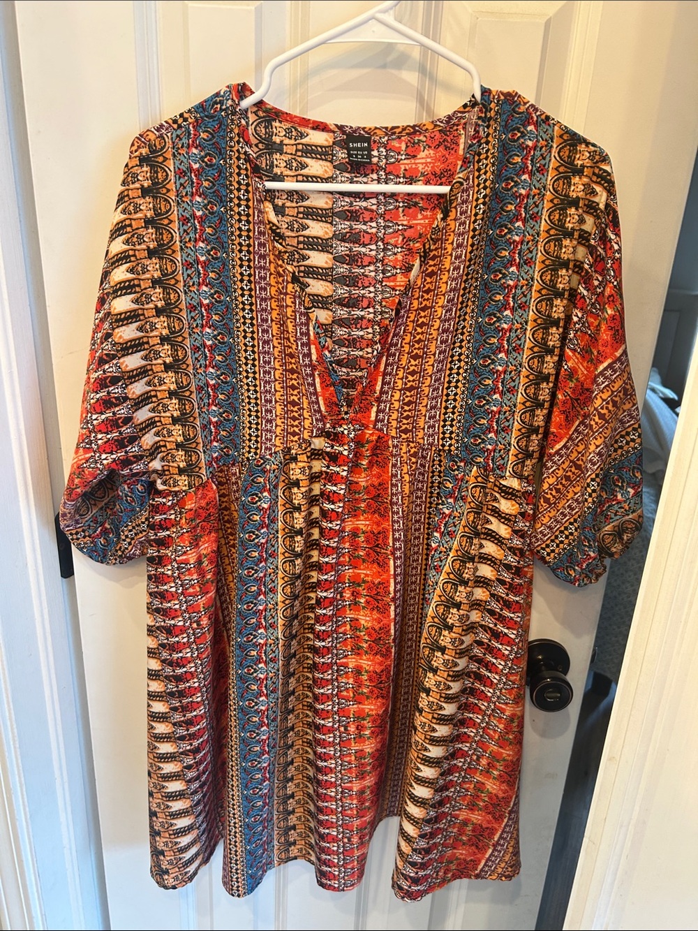 SHEIN Multicolor Boho V-Neck Dress- Orange, Blue, Cream